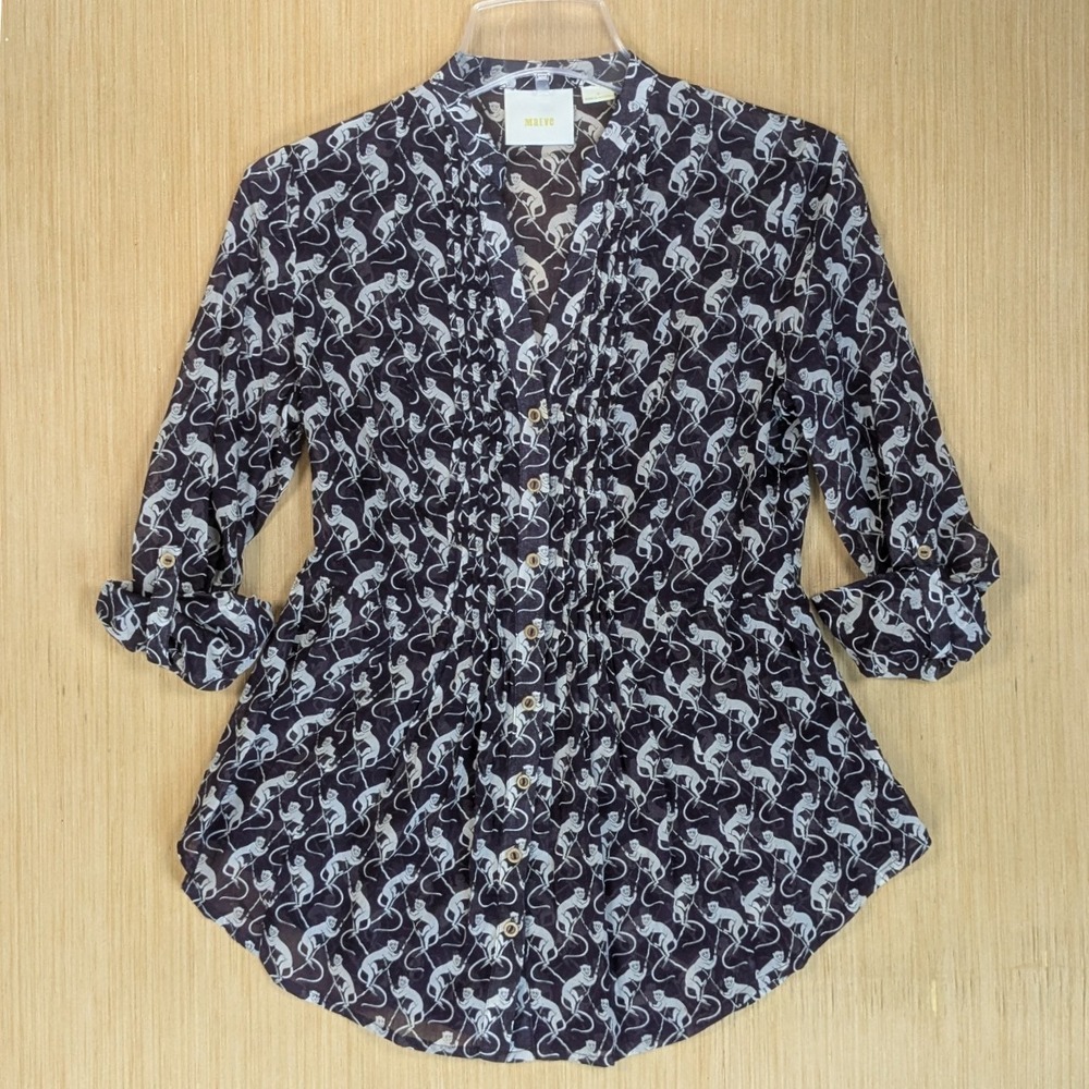 Maeve Anthropologie Monkey Animal Tunic Shirt Peplum Whimsy Artsy Chic Women's 0